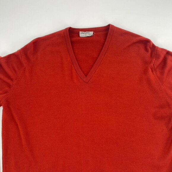 Jaeger London Vintage Mens Wool Pullover Sweater V-Neck Orange Size Medium - Picture 7 of 9